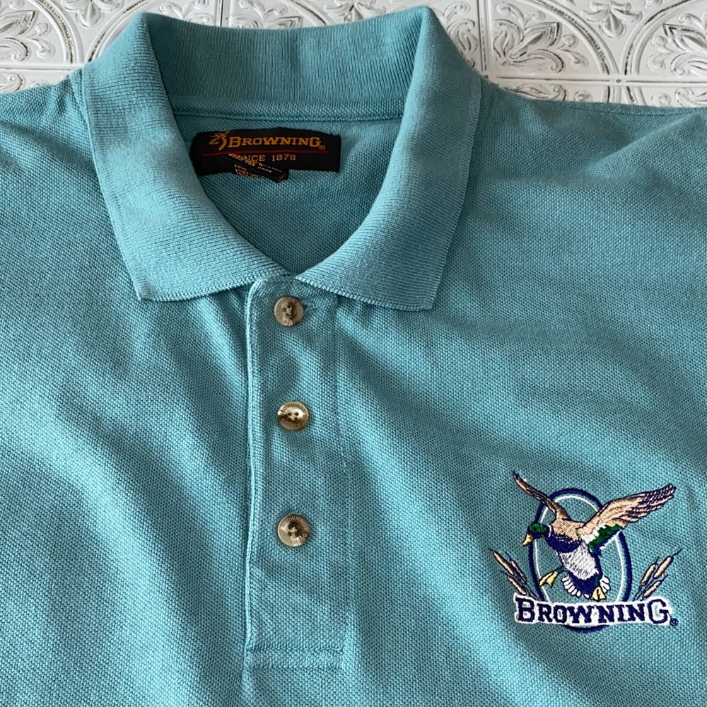 VINTAGE 90s BROWNING Teal Polo - Mallard Duck Embroidery - XXL